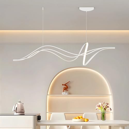IWANTDO Modern LED Hängeleuchte Kochinsel Hängend Esszimmer Lampe Dimmbar Pendelleuchte mit Fernbedienung Kronleuchter für Wohnzimmer Esstisch Büro Bar Leuchte Höhenverstellbar Hängelampe (Weiß) von IWANTDO