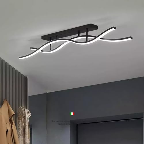IWANTDO Schwarz LED Deckenleuchte Dimmbar с Fernbedienung Wellenform 2 Leuchten Design Modern Deckenlampe für Büro Wohnzimmer Schlafzimmer Esszimmer Lampe BDLL149 (L100cm) von IWANTDO