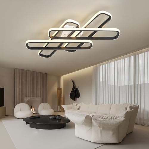 IWANTDO Wohnzimmer Lampe Schlafzimmer Deckenleuchte LED Dimmbar mit Fernbedienung Modern Minimalistisch Design Esszimmer Deckenlampe BD388 (Schwarz, L66*W33*H7.5cm-84W) von IWANTDO