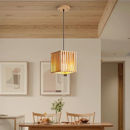 Kronleuchter Holz Pendelleuchte E27 Esstisch Lampe Modern Minimalistisch Hängeleuchte Hängelampe für Wohnzimmer Esszimmer Bar Kochinsel Höhenverstellbar Leuchte mit LED Warmweiß Glühbirne (1 Flammig) von IWANTDO