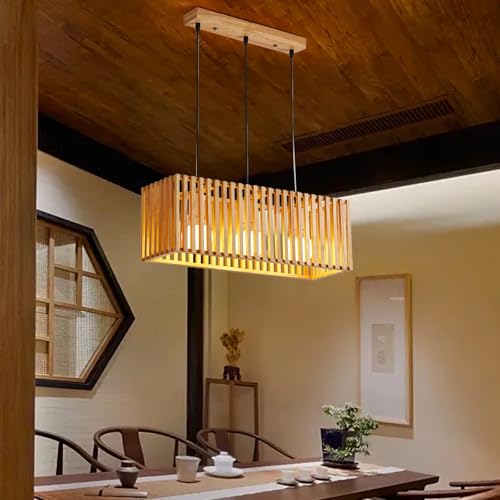 Kronleuchter Holz Pendelleuchte E27 Esstisch Lampe Modern Minimalistisch Hängeleuchte Hängelampe für Wohnzimmer Esszimmer Bar Kochinsel Höhenverstellbar Leuchte mit LED Warmweiß Glühbirne (3 Flammig) von IWANTDO