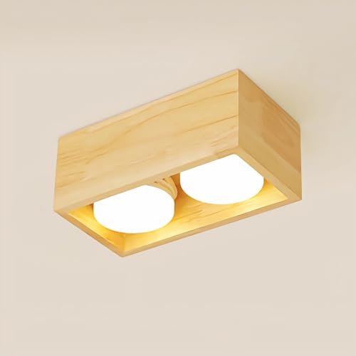 LED Deckenleuchte Holz Schlafzimmer Lampe Modern Minimalistisch Deckenlampe für Flur Eingängen Wohnzimmer Esszimmer Hausflur Diele Küche Weiß Schirm Kühne Lampengitter (A, 2 flammig, Warm Licht 3000K) von IWANTDO