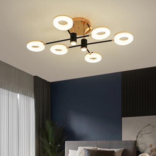 LED Deckenleuchte Schlafzimmer Lampe Schwarz Wohnzimmer Leuchte Dimmbar mit Fernbedienung 3000-6000K Modern Minimalistisch Rund Deckenlampe für Esszimmer Wohnung Lobby Weiß Acryl Schirm Gold D75cm LED Deckenleuchte Schlafzimmer Lampe Schwarz Wohnzimmer Leuchte Dimmbar mit Fernbedienung 3000-6000K Modern Minimalistisch Rund Deckenlampe für Esszimmer Wohnung Lobby Weiß Acryl Schirm Gold D75cm von IWANTDO