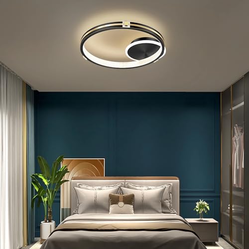 LED Deckenleuchte Schwarz Gold Schlafzimmer Lampe Wohnzimmer Leuchte Dimmbar mit Fernbedienung 3000-6000K Modern Minimalistisch Rund 1 Ring Deckenlampe für Esszimmer Wohnung Lobby Weißschirm (45*40cm) von IWANTDO