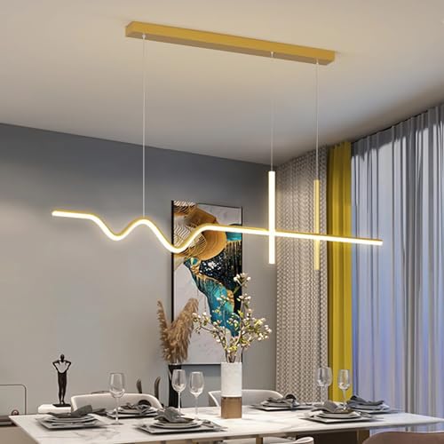 LED Esszimmer Hängend Lampe 100cm Esstisch Pendelleuchte Dimmbar Kronleuchter mit Fernbedienung Lineare Hängeleuchte für Küche Büro Bar Modern Hängelampe Kochinsel Höhenverstellbar Leuchte (Gold) LED Esszimmer Hängend Lampe 100cm Esstisch Pendelleuchte Dimmbar Kronleuchter mit Fernbedienung Lineare Hängeleuchte für Küche Büro Bar Modern Hängelampe Kochinsel Höhenverstellbar Leuchte (Gold) von IWANTDO