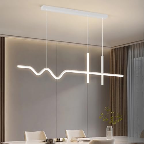LED Esszimmer Hängend Lampe 100cm Esstisch Pendelleuchte Dimmbar Kronleuchter mit Fernbedienung Lineare Hängeleuchte für Küche Büro Bar Modern Hängelampe Kochinsel Höhenverstellbar Leuchte (Weiß) von IWANTDO