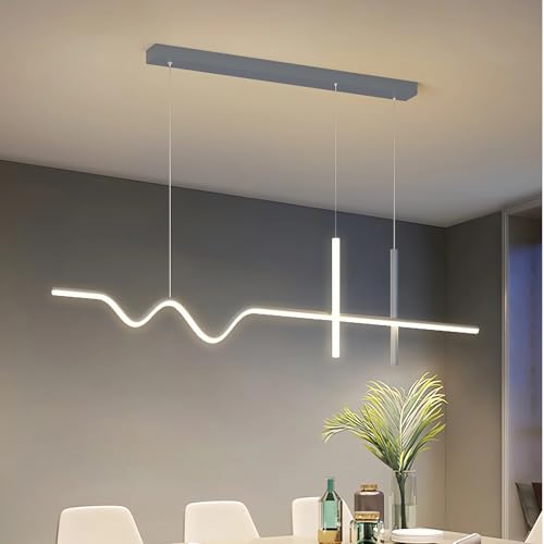 LED Esszimmer Hängend Lampe 100cm Esstisch Pendelleuchte Dimmbar Kronleuchter mit Fernbedienung Lineare Hängeleuchte für Küche Büro Bar Modern Hängelampe Kochinsel Höhenverstellbar Leuchte (Grau) von IWANTDO