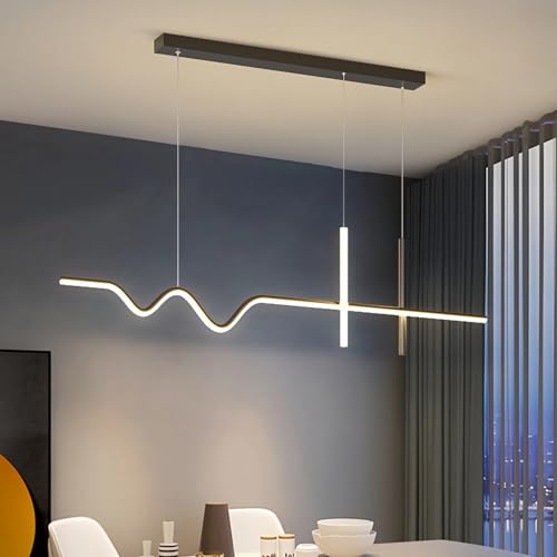 LED Esszimmer Hängend Lampe 100cm Esstisch Pendelleuchte Dimmbar Kronleuchter mit Fernbedienung Lineare Hängeleuchte für Küche Büro Bar Modern Hängelampe Kochinsel Höhenverstellbar Leuchte (Schwarz) von IWANTDO