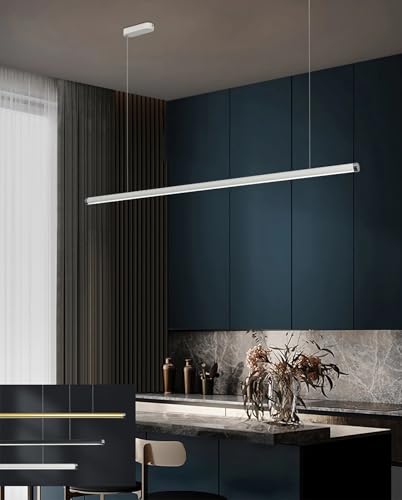 LED Esszimmer Lampe Esstisch Pendelleuchte Dimmbar Kronleuchter mit Fernbedienung Hängeleuchte für Küche Büro Bar Modern Hängelampe Esszimmerlampe Hängend Höhenverstellbar Leuchte (Weiß, L120cm) von IWANTDO