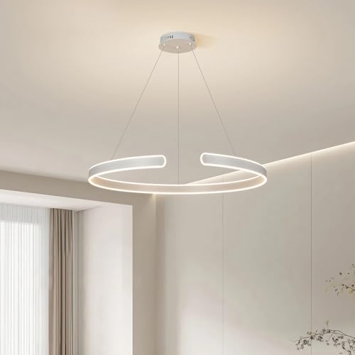 LED Hängeleuchte Ring Hängend Esszimmer Lampe Dimmbar Fernbedienung Kronleuchter für Wohnzimmer Esstisch Büro Bar Leuchte Höhenverstellbar Schlafzimmer Hängelampe Modern Pendelleuchte (Weiß, 80cm) von IWANTDO
