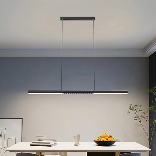 LED Pendelleuchte Kochinsel Lineare Hängend Esszimmer Lampe Dimmbar Kronleuchter mit Fernbedienung Hängeleuchte für Esstisch Küche Büro Bar Shop Leuchte Modern Hängelampe Höhenverstellbar (Schwarz) von IWANTDO