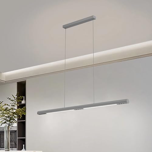 LED Pendelleuchte Kochinsel Lineare Hängend Esszimmer Lampe Dimmbar Kronleuchter mit Fernbedienung Hängeleuchte für Esstisch Küche Büro Bar Shop Leuchte Modern Hängelampe Höhenverstellbar (Grau) von IWANTDO