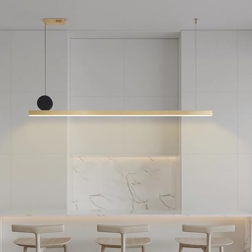 LED Pendelleuchte Kochinsel Lineare Hängend Esszimmer Lampe Kronleuchter Dimmbar Fernbedienung Hängeleuchte für Esstisch Küche Büro Bar Shop Leuchte Modern Höhenverstellbar Hängelampe (Gold, 88cm) von IWANTDO