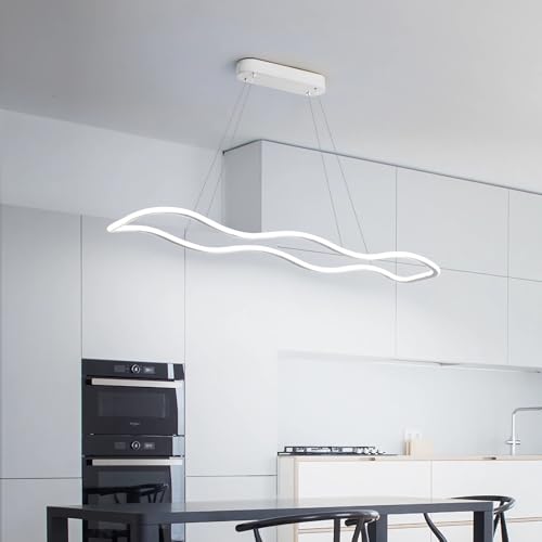 LED Pendelleuchte Kochinsel Lineare Hängend Esszimmer Lampe Kronleuchter Dimmbar Fernbedienung Hängeleuchte für Esstisch Küche Büro Bar Shop Leuchte Modern Höhenverstellbar Hängelampe (Weiß, 80cm) von IWANTDO