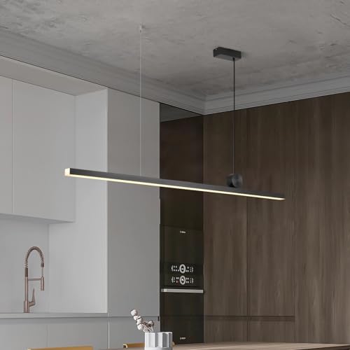 LED Pendelleuchte Kochinsel Lineare Hängend Esszimmer Lampe Kronleuchter Dimmbar Fernbedienung Hängeleuchte für Esstisch Küche Büro Bar Shop Leuchte Modern Höhenverstellbar Hängelampe (Schwarz, 88cm) von IWANTDO