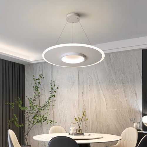 Modern Dimmbar Pendelleuchte Weiß LED Hängeleuchte Kochinsel Hängend Esszimmer Lampe Fernbedienung Kronleuchter für Wohnzimmer Esstisch Schlafzimmer Leuchte Höhenverstellbar Rund Hängelampe 45cm 39W von IWANTDO