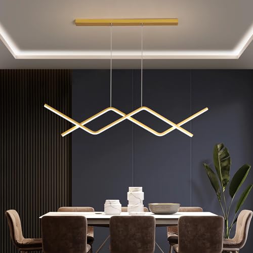 Modern Pendelleuchte LED Hängeleuchte Kochinsel Hängend Esszimmer Lampe Dimmbar mit Fernbedienung Kronleuchter für Wohnzimmer Esstisch Büro Bar Höhenverstellbar Hängelampe Lineare Leuchte (Gold) Modern Pendelleuchte LED Hängeleuchte Kochinsel Hängend Esszimmer Lampe Dimmbar mit Fernbedienung Kronleuchter für Wohnzimmer Esstisch Büro Bar Höhenverstellbar Hängelampe Lineare Leuchte (Gold) von IWANTDO