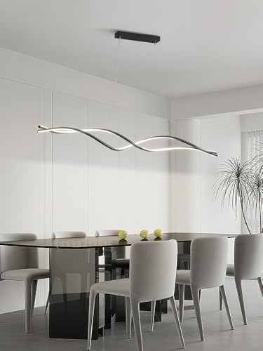 Pendelleuchte Esszimmer Lampe Hängend Linear Kronleuchter LED Dimmbar Fernbedienung Hängeleuchte Modern Hängelampe für Kochinsel Esstisch Büro Leuchte Höhenverstellbar Weiss Schirm (Schwarz, 100cm) von IWANTDO