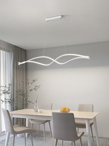 Pendelleuchte Esszimmer Lampe Hängend Linear Kronleuchter LED Dimmbar Fernbedienung Hängeleuchte Modern Hängelampe für Kochinsel Esstisch Büro Leuchte Höhenverstellbar Weiss Schirm (Weiß, 100cm) von IWANTDO