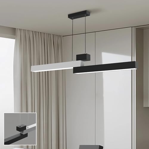 Pendelleuchte LED Dimmbar Kochinsel Modern Hängeleuchte Lineare Hängend Esszimmer Lampe Fernbedienung Kronleuchter für Wohnzimmer Esstisch Bar Büro Leuchte Höhenverstellbar Hängelampe (Schwarz, 120cm) von IWANTDO