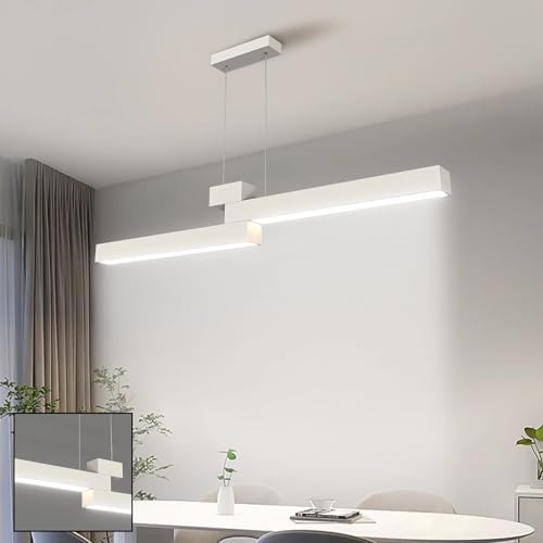 Pendelleuchte LED Dimmbar Kochinsel Modern Hängeleuchte Lineare Hängend Esszimmer Lampe Fernbedienung Kronleuchter für Wohnzimmer Esstisch Bar Büro Leuchte Höhenverstellbar Hängelampe (Weiß, 100cm) von IWANTDO