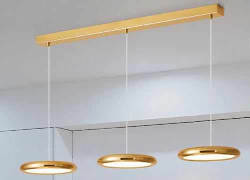 Pendelleuchte LED Hängeleuchte Kochinsel Modern Rund Hängend Esszimmer Lampe 3 flammig Dimmbar Fernbedienung Kronleuchter für Wohnzimmer Esstisch Büro Bar Leuchte Höhenverstellbar Hängelampe (Gold) von IWANTDO