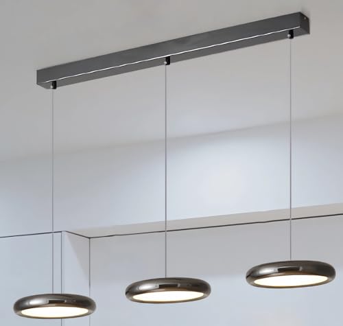 Pendelleuchte LED Hängeleuchte Kochinsel Modern Rund Hängend Esszimmer Lampe 3 flammig Dimmbar Fernbedienung Kronleuchter für Wohnzimmer Esstisch Büro Bar Leuchte Höhenverstellbar Hängelampe (Schwarz) von IWANTDO