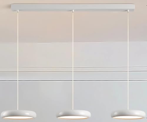 Pendelleuchte LED Hängeleuchte Kochinsel Modern Rund Hängend Esszimmer Lampe 3 flammig Dimmbar Fernbedienung Kronleuchter für Wohnzimmer Esstisch Büro Bar Leuchte Höhenverstellbar Hängelampe (Weiß) von IWANTDO