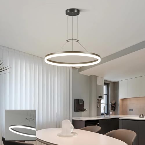 Pendelleuchte LED Hängeleuchte Modern Ring Hängend Esszimmer Lampe Dimmbar Fernbedienung Kronleuchter für Wohnzimmer Esstisch Büro Bar Leuchte Höhenverstellbar Schlafzimmer Hängelampe (Schwarz, 60cm) von IWANTDO