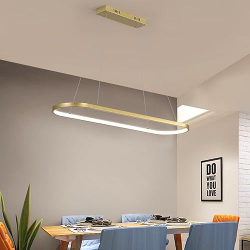 Pendelleuchte LED Kronleuchter Kochinsel Hängeleuchte Esszimmer Lampe Modern Hängelampe für Wohnzimmer Bar Büro Esstisch Leuchte Weiß Schirm 120cm Höhenverstellbar (Gold, 90cm, Warmweiß 3000K) von IWANTDO