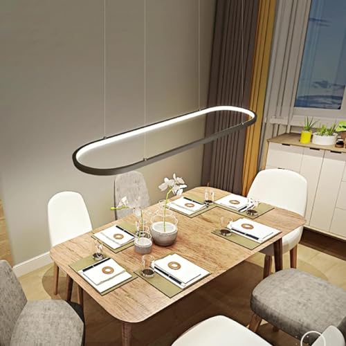 Pendelleuchte LED Kronleuchter Kochinsel Hängeleuchte Esszimmer Lampe Modern Hängelampe für Wohnzimmer Bar Büro Esstisch Leuchte Weiß Schirm 120cm Höhenverstellbar (Schwarz, 120cm, Kaltweiß 6000K) von IWANTDO