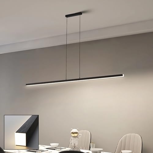 Pendelleuchte Modern Dimmbar LED Hängeleuchte Lineare Kochinsel Hängend Esszimmer Lampe Fernbedienung Kronleuchter für Wohnzimmer Esstisch Bar Büro Leuchte Höhenverstellbar Hängelampe (Schwarz, 120cm) von IWANTDO