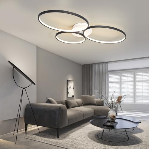 IWANTDO Wohnzimmer Deckenleuchte LED Dimmbar mit Fernbedienung Rund Ring Lampe für Schlafzimmer Esszimmer Modern Deckenlampe BD389 (Schwarz+Weiß) von IWANTDO