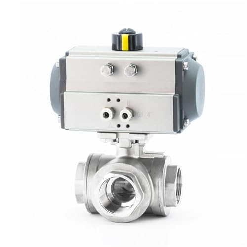 1-1/2 Zoll dreiteiliger pneumatischer Dreiwege-Kugelhahn mit hoher Plattform und Innengewinde aus Edelstahl, T-Typ, L-Typ-Kugelhahn(T Type) von IWEBQSAP