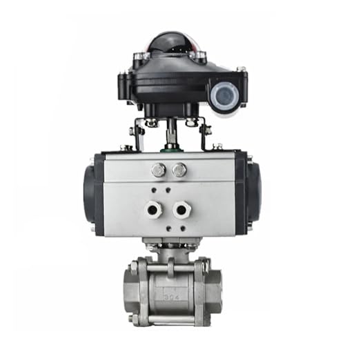 IWEBQSAP 1/4 Zoll dreiteiliger pneumatischer Kugelhahn mit hoher Plattform, doppeltwirkender Zylinder aus Edelstahl 304 mit Signalrückmeldungsschalter von IWEBQSAP