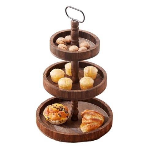 Desserts Gebäck Display 3 Abgestufte Tabletts Serviertablett Aus Holz Mit Dekorativem Eisengriff Kuchenständer(Brown) von IWENZHKPA