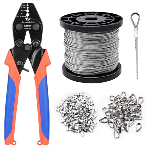 iCrimp CWR1522 Drahtseil-Crimpwerkzeug Set, Krimpzange mit Schneidfunktion für 0.1mm-2.2mm, Crimper für Aderendhülsen mit Drahtseil Kabel und 250 Stück Aluminiumhülsen und Thimbles iCrimp CWR1522 Drahtseil-Crimpwerkzeug Set, Krimpzange mit Schneidfunktion für 0.1mm-2.2mm, Crimper für Aderendhülsen mit Drahtseil Kabel und 250 Stück Aluminiumhülsen und Thimbles von IWISS