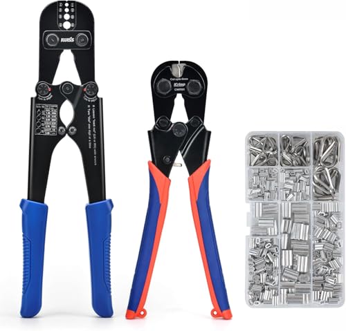 iCrimp Drahtseil-Crimpwerkzeug-Set, Draht Crimpzange mit 330 Stück Schlaufenhülse und 45 Stück Swager Kit, Krimpzange mit Kabelschneider Kit iCrimp Drahtseil-Crimpwerkzeug-Set, Draht Crimpzange mit 330 Stück Schlaufenhülse und 45 Stück Swager Kit, Krimpzange mit Kabelschneider Kit von IWISS