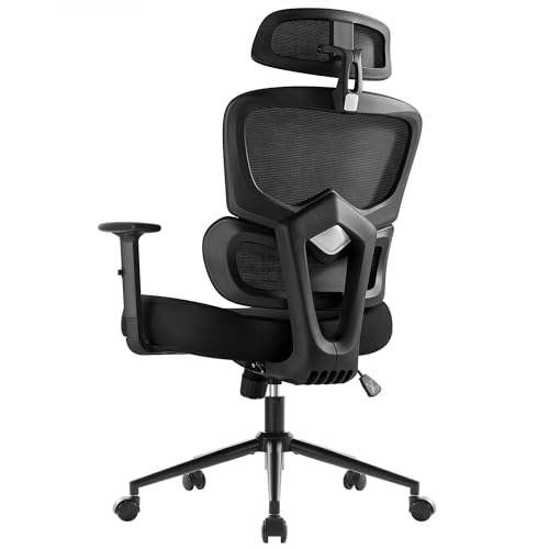 IWMH Bürostuhl Ergonomisch Schreibtischstuhl mit Verstellbarer Kopfstütze Armlehnen, Lendenwirbelstütze, Drehstuhl Wippfunktion Chefsessel aus Mesh Computerstuhl Drehstuhl gegen Rückenschmerzen 180kg von IWMH