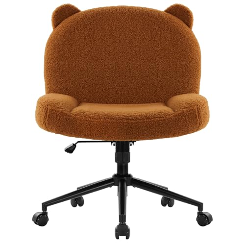 IWMH Bürostuhl ohne Armlehnen, Höhenverstellbar Drehstuhl mit Rollen, Schreibtischstuhl mit Stoffpolsterung, Ergonomischer Stuhl, Lesesessel mit breiterem Kissen zum Sitzen im Schneidersitz (Braun) von IWMH