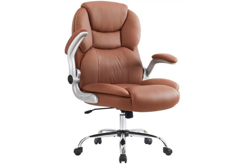 IWMH Chefsessel Ergonomischer Bürostuhl, Höhenverstellbar Schreibtischstuhl (PU-Leder Schreibtischstuhl), Drehstuhl mit klappbarer Armlehnen und Lendenwirbelstütze von IWMH