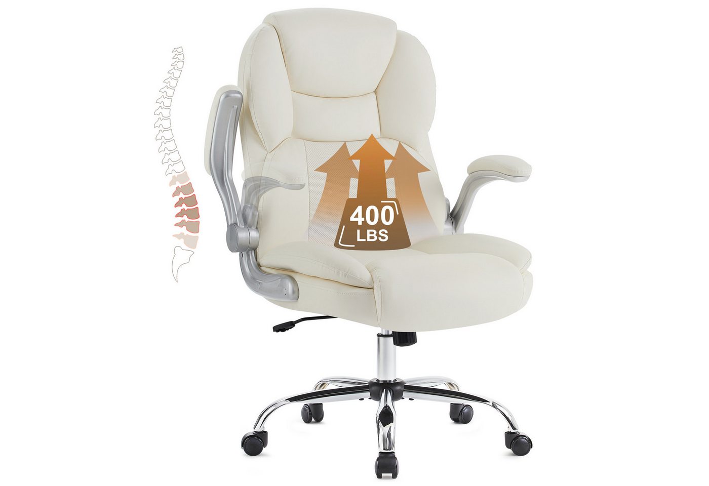 IWMH Chefsessel Ergonomischer Bürostuhl, Höhenverstellbar Schreibtischstuhl (PU-Leder Schreibtischstuhl), Drehstuhl mit klappbarer Armlehnen und Lendenwirbelstütze von IWMH