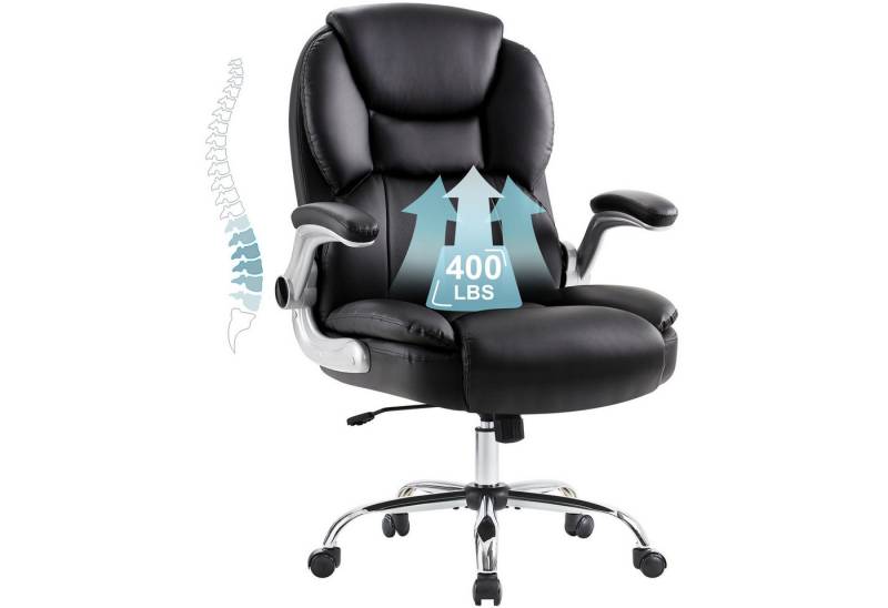 IWMH Chefsessel Ergonomischer Bürostuhl, PU-Leder Schreibtischstuhl, Drehstuhl mit klappbarer Armlehnen und Lendenwirbelstütze von IWMH