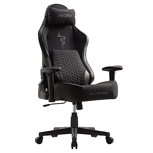 IWMH Gaming Stuhl - Ergonomischer Bürostuhl Schreibtischstuhl mit 3D-Lordosenstütze, Racing Sessel Computerstuhl Rückenlehne Verstellbarer Drehsessel, Höhenverstellbarer (Schwarz) von IWMH