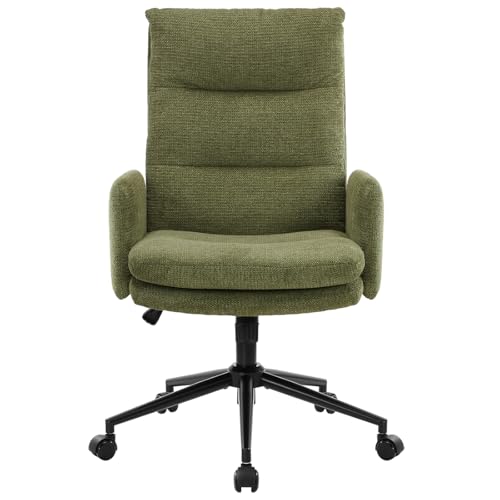 IWMH Schreibtischstuhl mit Hoher Rückenlehne,Bürostuhl Ergonomisch aus Kaschmir, Schminktisch Stuhl mit Armlehne, Drehstuhl Höhenverstellbarer Buero Wohnzimmer (Grün) von IWMH