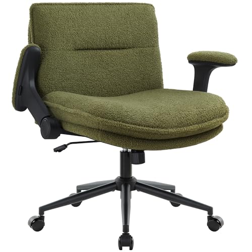 IWMH Bürostuhl mit Armlehne & Rollen, Breiter Schreibtischstuhl Schneidersitz Verstellbaren, Ergonomisch Höhenverstellbar Drehstuhl Buero Wohnzimmer, Grün von IWMH