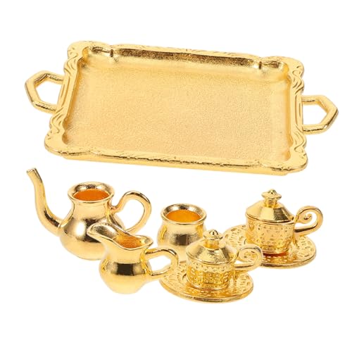 IWOWHERO 1 Satz Teeservice-Modell Miniatur Winzig Teegeschirr-Modell DIY-versorgung Mini- -teegeschirr Kompaktes Teegeschirrmodell Mini-hausdekoration Auf Dem Tisch Legierung Golden von IWOWHERO