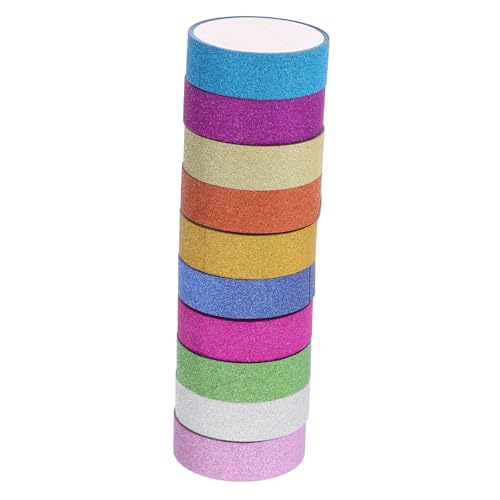 IWOWHERO 10 Rollen DIY Washi Tape Farbiges Glitzerndes Dekoratives Klebeband Selbstklebend und Leicht Abreißbar für Scrapbooking Geschenkverpackung Planer und Bastelbedarf von IWOWHERO