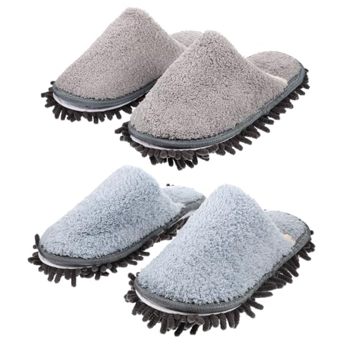 IWOWHERO 2 Paare Praktische Hausschuhe mit Integrierter Wischfunktion Waschbare Pantoffeln für Fliesenböden rutschfeste Leise Mop Schuhe für Bequeme Hausreinigung von IWOWHERO