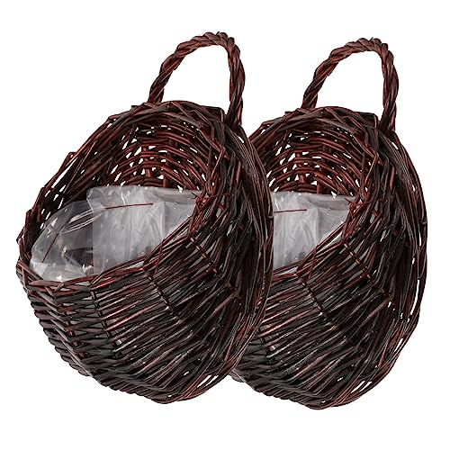 IWOWHERO Hängender Pflanzkorb 2 Stück Geflochtener Blumenkorb Für Wanddeko Platzsparend Pflegeleicht 18cm Dunkelbraun Für Kunstpflanzen Und Obst von IWOWHERO